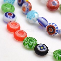 Handmade Millefiori Glass Flat Round Bead Strands&nbsp;LK-P010-03