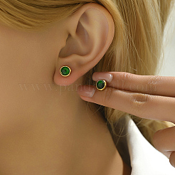 Real 18K Gold Plated 304 Stainless Steel Flat Round Stud Earrings&nbsp;ZB4928-3