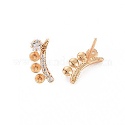 Brass Micro Pave Clear Cubic Zirconia Stud Earring Findings&nbsp;KK-S364-038