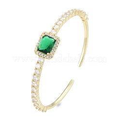 Cubic Zirconia Rectangle Open Cuff Bangle&nbsp;BJEW-G651-05G-02