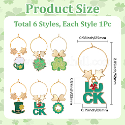 6Pcs 6 Styles Saint Patrick's Day Alloy Enamel Glass Wine Glass Charms&nbsp;AJEW-SC00079