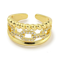 Rack Plating Brass Micro Pave Cubic Zirconia Cable Chain Open Cuff Rings for Women&nbsp;RJEW-I104-09G
