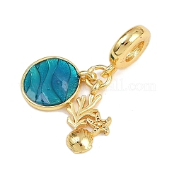 Brass Dark Turquoise Enamel European Dangle Charms&nbsp;KK-N271-37G