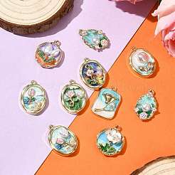 10Pcs 10 Styles Light Gold Tone Alloy Enamel Pendants&nbsp;ENAM-FS0003-82