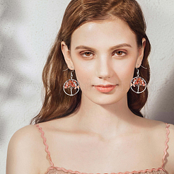 4 Pairs 4 Style Natural Mixed Gemstone Chips Tree of Life Dangle Earrings&nbsp;EJEW-AN0002-48