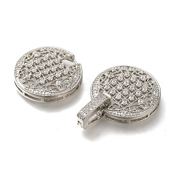 Rack Plating Flat Round Brass Micro Pave Clear Cubic Zirconia Fold Over Clasps&nbsp;KK-H512-08P