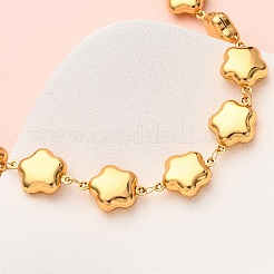 304 Stainless Steel Flower Link Chain Necklaces for Women&nbsp;NJEW-G178-11G