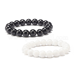 2Pcs 2 Color 10MM Natural Mashan Jade(Dyed) & Malaysia Jade(Dyed) Round Beaded Stretch Bracelets Set&nbsp;BJEW-JB07641