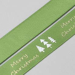 5 Yards Christmas Tree & Word Merry Christmas Printed Polyester Satin Ribbon&nbsp;SRIB-WH0072-05C