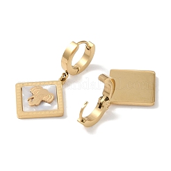 Rhombus with Elephant 304 Stainless Steel Shell Hoop Earrings&nbsp;EJEW-L283-042G