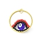 Glass Seed Beaded Evil Eye Pendants, with Jump Ring, Mauve, 25x8mm, Hole: 3mm
