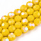 Opaque Glass Beads Strands, Faceted(32 Facets), Round, Gold, 8x7~7.5mm, Hole: 1.2mm, about 65~67pcs/strand, 19.49~19.69''(49.5~50cm)