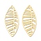 Brass Cabochons, Cadmium Free & Nickel Free & Lead Free, Hollow Leaf, Real 18K Gold Plated, 55x22x0.8mm