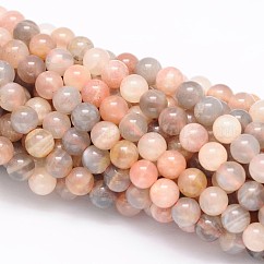 Round Natural Multi-Moonstone Beads Strands, 4mm, Hole: 1mm, about 97pcs/strand, 15.35~15.55 inch(39~39.5cm)