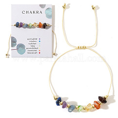 Chakra Bohemian Style Natural Mixed Gemstone Chip Braided Bead Bracelets for Women Men, with Gift Card, Inner Diameter: 11 inch(28cm)