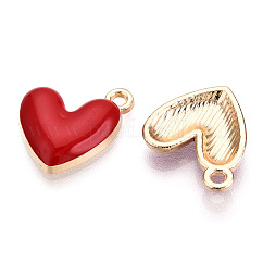 Eco-Friendly Zinc Alloy Pendants, with Enamel, Cadmium Free & Nickel Free & Lead Free, Heart, Light Gold, Crimson, 16x15x3mm, Hole: 1.6mm