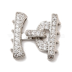 Brass Micro Pave Clear Cubic Zirconia Fold Over Clasps, Stick, Platinum, 19x18.5x5mm, Hole: 1.4mm