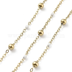 Ion Plating(IP) 304 Stainless Steel Cable Chain, with Enamel, Soldered, White, Beads: 3.5~3.6x3.5mm, Link: 5x2x2mm and 2x1.5x0.3mm