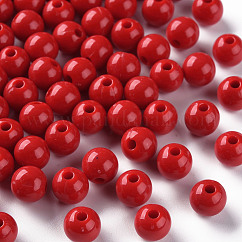 Opaque Acrylic Beads, Round, FireBrick, 8x7mm, Hole: 2mm, about 1745pcs/500g