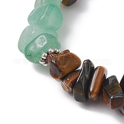 Natural Tiger Eye & Green Aventurine Chip Beaded Stretch Bracelets&nbsp;BJEW-JB10776-02