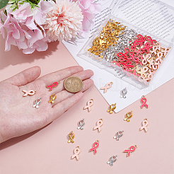 120Pcs 4 Styles Breast Cancer Awareness Ribbon Carved Word Hope Tibetan Style Alloy Message Pendants&nbsp;SACR-UN0007-77