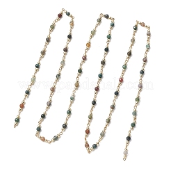 Natural Indian Agate Beaded Round Link Chains&nbsp;AJEW-JB01533-01
