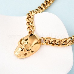 304 Stainless Steel Skull Pendant Cuban Link Chain Necklaces&nbsp;NJEW-C099-06G