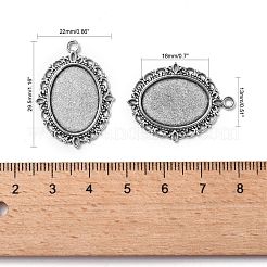 Tibetan Style Antique Silver Alloy Flat Oval Pendant Cabochon Settings&nbsp;X-TIBEP-M022-19AS
