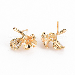Brass Micro Pave Clear Cubic Zirconia Earring Findings&nbsp;KK-S356-255-NF