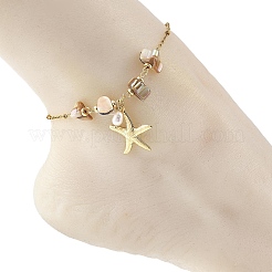 Ocean 304 Stainless Steel Starfish Charm Anklets with Natural Freshwater Shell Beads for Women&nbsp;AJEW-AN00869-01