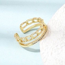 Brass Micro Pave Cubic Zirconia Cuff Open Rings for Women&nbsp;CU-CBAE7DF-46G