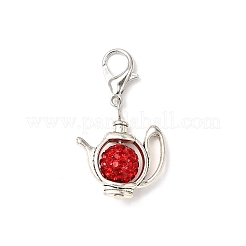 6Pcs Polymer Clay Pave Rhinestone & Tibetan Style Alloy Teapot Pendant Decorations&nbsp;HJEW-JM03568