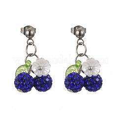 Cherry 304 Stainless Steel Handmade Polymer Clay Rhinestone Dangle Stud Earrings&nbsp;EJEW-JE06429-01