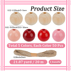 250Pcs 5  Colors Spray Painted Round Natural Schima Wood Beads&nbsp;WOOD-PA0001-73A