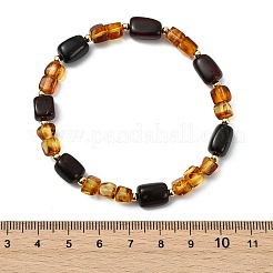 Natural Amber & Brass Beaded Stretch Bracelets for Women Men&nbsp;BJEW-JB13720