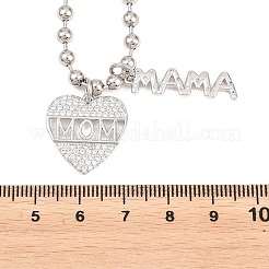Mother's Day Brass Micro Pave Clear Cubic Zirconia Mom Heart Pendant Necklaces for Women&nbsp;NJEW-A071-06A-P