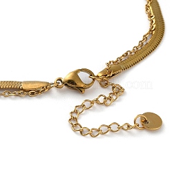 304 Stainless Steel Cable & Herringbone Chains Double Layer Necklace&nbsp;NJEW-C022-03G