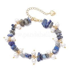 Natural Lapis Lazuli Chip Beaded Bracelets for Women&nbsp;BJEW-JB12301-03