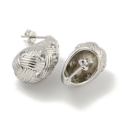 Teardrop Texture Brass Micro Pave Cubic Zirconia Stud Earrings for Women&nbsp;EJEW-E312-08P