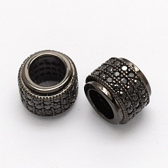 Column Brass Micro Pave Cubic Zirconia European Beads&nbsp;ZIRC-P013-05-FF