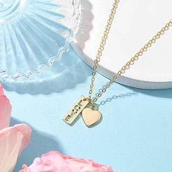 Valentine's Day Brass Heart and Rectangle with Word Love Pendant Necklace&nbsp;NJEW-JN04700