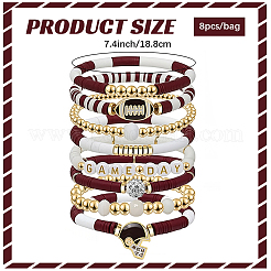 8Pcs 1Bag Rugby Polymer Clay Heishi & CCB Plastic Beaded Stretch Bracelets Set&nbsp;BJEW-PA0001-12C