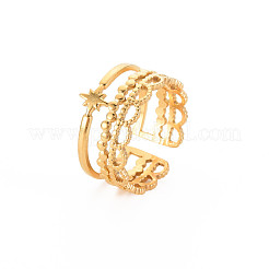 Ion Plating(IP) 304 Stainless Steel Star Open Cuff Ring for Women&nbsp;RJEW-S405-151G