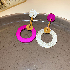 Flat Round Alloy Imitation Wood Dangle Stud Earrings&nbsp;FS-WGDAF81-01