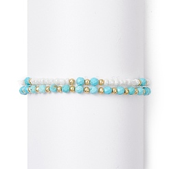2Pcs 2 Style Natural Howlite & Glass Seed Round Beaded Stretch Bracelets Set for Women&nbsp;BJEW-JB09332