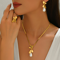Elegant Stainless Steel Bowknot Earrings & Necklaces & Rings Sets for Women&nbsp;BO7073