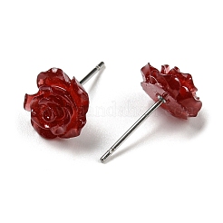 Resin Rose Flower Stud Earrings with 316 Stainless Steel Pins&nbsp;EJEW-D070-01B