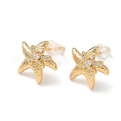 Starfish Brass Micro Pave Clear Cubic Zirconia Stud Earrings&nbsp;EJEW-Z152-03G