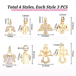 12Pcs 4 Styles Brass Micro Pave Cubic Zirconia Charms&nbsp;KK-GA0001-73G