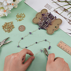 DIY Handmade Brass & Natural Amethyst Chips Beaded Chains Necklaces/Bracelets Making Kits&nbsp;DIY-FG0006-70A